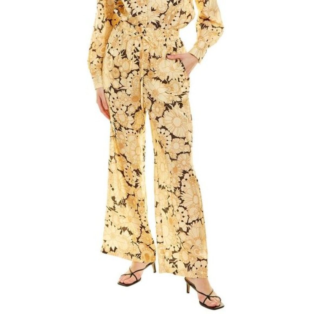 REBECCA TAYLOR pop art elastic waist silk drawstring pants size small